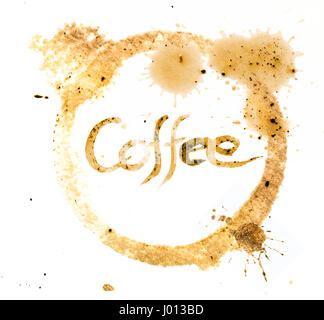 Cafe mit Kaffee Tinte in Kaffee Tasse Kreis Fleck geschrieben Stockfoto