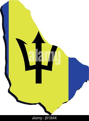 Barbados Karte illustriert mit Flagge auf weißem Hintergrund in Vektor Stock Vektor