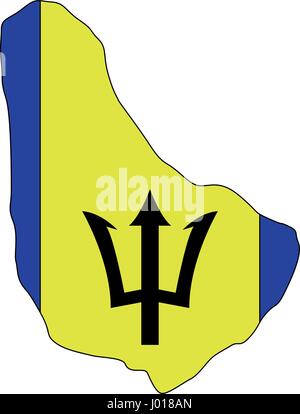 Barbados Karte illustriert mit Flagge auf weißem Hintergrund in Vektor Stock Vektor