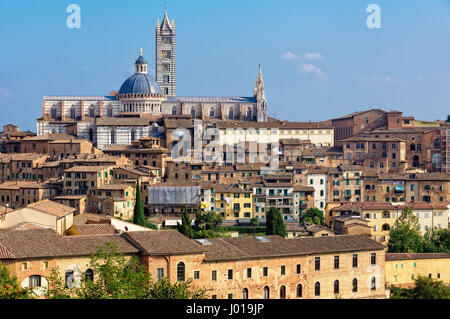 Der Blick auf die Kathedrale Duomo von Siena und die umliegenden Häuser aus der Medici-Festung - Siena, Italien Stockfoto