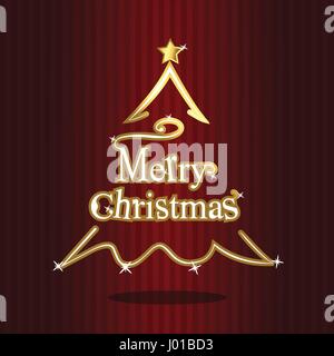 Goldener Weihnachtsbaum auf rotem Grund Stock Vektor