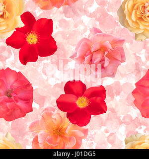 Nahtlose Foto rose Blumenmuster auf Aquarell Textur Stockfoto