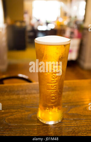 Nahaufnahme von einem Pint Carlsberg Bier in einem Pub UK Stockfoto