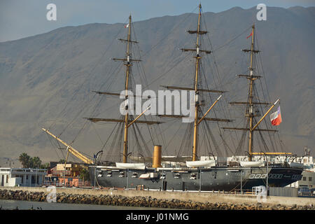 Replik der chilenischen Marine Schiff Esmeralda, an die Schlacht von Iquique 1879 während des Krieges im Pazifik versenkt. Stockfoto