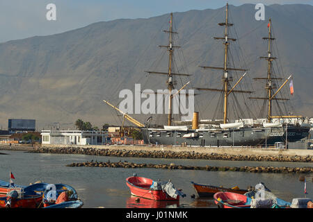 Replik der chilenischen Marine Schiff Esmeralda, an die Schlacht von Iquique 1879 während des Krieges im Pazifik versenkt. Stockfoto