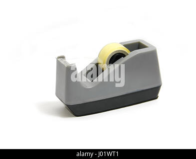 Grau der Schuh Bandspender und Band auf weißem Hintergrund Stockfoto