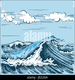 Meer Welle Landschaft stilisierte Grafik Stock Vektor