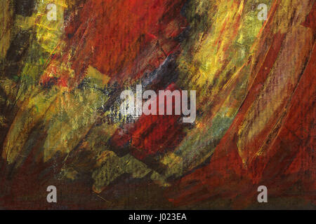 Lebendige bunte abstrakte Acrylmalerei mit dicken Strichen und Spritzer Farbe. Expressive Farbmischung. Handgemalte Kunst Hintergrund Stockfoto