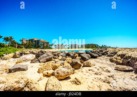 Die felsige Küste der Westen Mäntel von der Insel Oahu im Feriengebiet von Ko Olina in der Insel-Staat Hawaii im Pazifischen Ozean Stockfoto