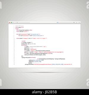 Browser-Fenster mit einfachen HTML-Code der Webseite auf weißem Hintergrund Stock Vektor