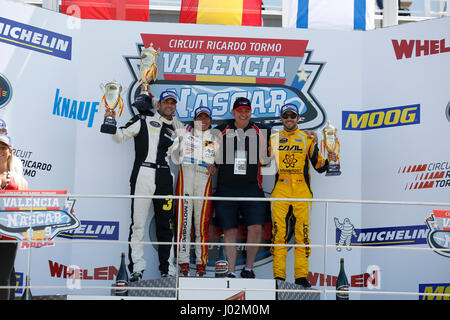 Valencia, Spanien. 9. April 2017.  Podium bei der NASCAR WHELEN EUROSERIE Sitzung Sonntag in Circuit Ricardo Tormo, Cheste, Valencia, Spanien. Foto: Cronos/Omar Arnau/Alamy Live News Stockfoto