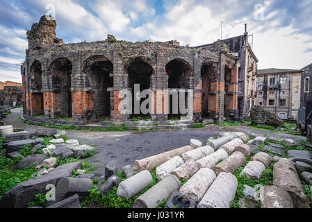 Ruinen des antiken Roman Odeon in Catania Stadt auf der Ostseite der Insel Sizilien, Italien Stockfoto