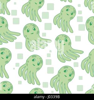 Niedliche glückliche Quallen cartoon Charakter Musterdesign Meer Tier Vektor-Illustration. Natur Tiere aquatische Medusa, tropischen Marine Aquarium. Stock Vektor