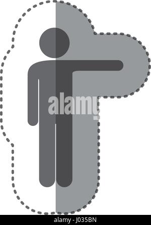 Aufkleber monochrome Silhouette Piktogramm männlich auf Seite zeigen Stock Vektor