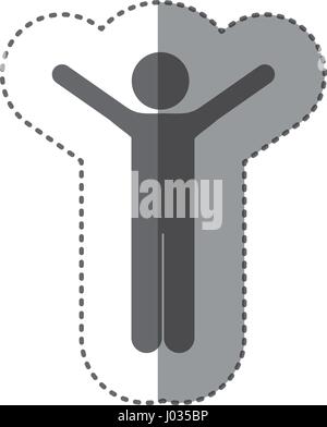 Aufkleber monochrome Silhouette Piktogramm mit offenen Armen männlichen Stock Vektor