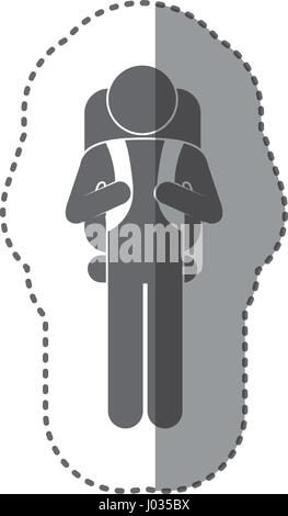 Aufkleber monochrome Silhouette Piktogramm männlich mit Fallschirm Stock Vektor