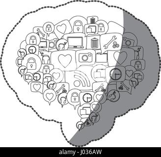 Aufkleber Silhouette Muster Dialog Form von gestapelten Callout soziale Symbole gebildet Stock Vektor