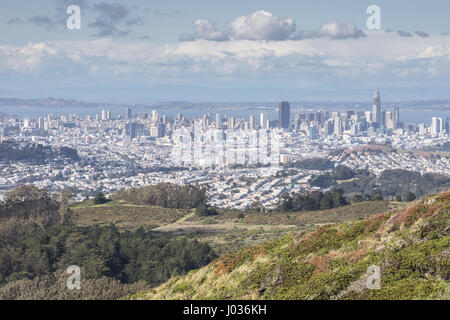 San Francisco Skyline von San Bruno Mountain State Park. Stockfoto