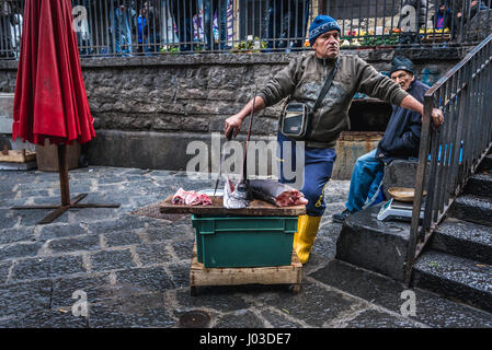 Schwertfisch auf berühmten alten Fischmarkt La Pescheria in Catania Stadt, östlich der Insel Sizilien, Italien genannt Stockfoto