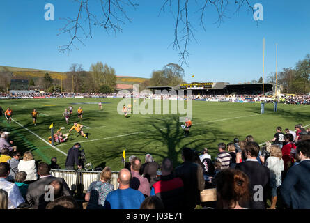 Eine große Menschenmenge beobachten 2017 Aberdeen Asset Melrose Sevens am Greenyards, Melrose, Scottish Borders. Stockfoto