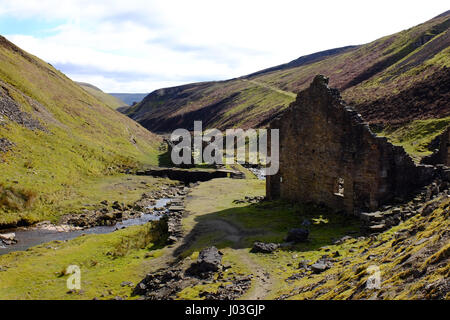 Relikte aus der führen Bergbau-Ära in Gunnerside Gill, Swaledale, Yorkshire Dales, UK Stockfoto