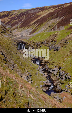 Wasserfälle in Gunnerside Gill, Swaledale, Yorkshire Dales, UK Stockfoto