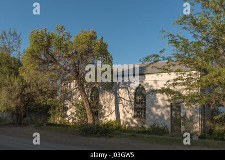 Alte Halle von der Dutch Reformed Church in Nieu-Bethesda, ein historisches Dorf in der Provinz Eastern Cape. Stockfoto