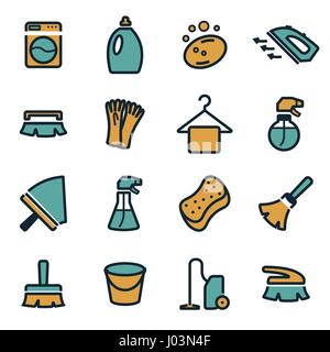 Vektor flache Reinigung Symbole setzen auf weißem Hintergrund Stock Vektor