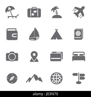 Vector schwarz Reisen Icons Set auf weißem Hintergrund Stock Vektor