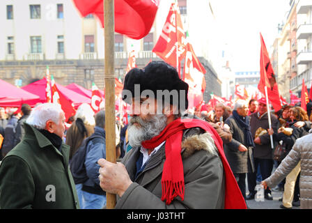 Padua, Italien, 12. März 2010. Generalstreik. Ein Demonstrator. Porträt. Stockfoto