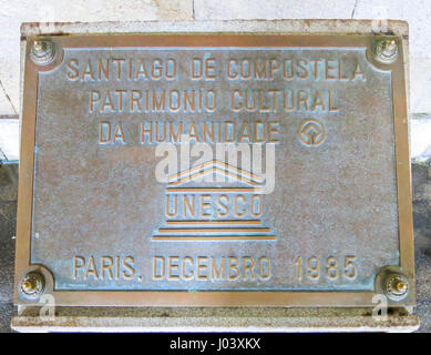 UNESCO World Heritage Platte von Santiago De Compostela, Galicien, Spanien, August-07-2013 Stockfoto