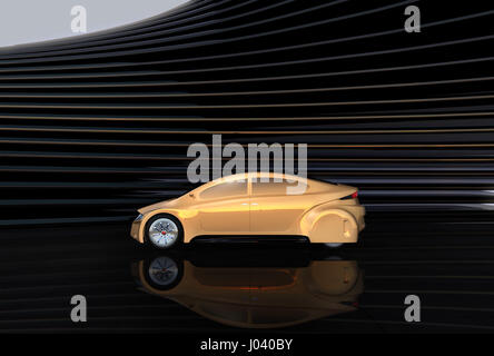 Seitenansicht der Champagne gold Farbe Auto auf abstrakten Hintergrund. 3D-Rendering Bild. Stockfoto