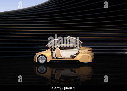Seitenansicht der Champagne gold Farbe Auto auf abstrakten Hintergrund. 3D-Rendering Bild. 3D-Rendering Bild. Stockfoto