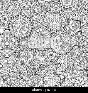 Ethnische floral Mandalas, doodle Hintergrund Kreise in Vektor. Nahtlose Muster. Schwarz / weiß Muster für Malbuch für Erwachsene und Kinder. Stock Vektor