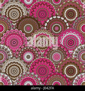 Nahtlose Runde Muster für das Drucken auf Stoff oder Papier. Handgezeichnete Hintergrund. Farbige indische Ornament. Vektor-Illustration. Elemente für Ihr Design. Stock Vektor