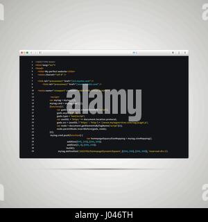 Moderne Browser mit einfachen HTML-Code der Webseite auf schwarzem Hintergrund Stock Vektor