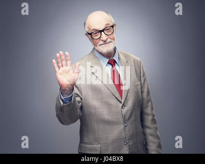Senior man Stop Geste, Stimme Ausdruck Konzept Stockfoto