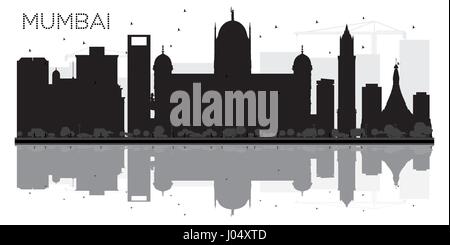 Mumbai City Skyline schwarz-weiß Silhouette mit Reflexion. Vektor-Illustration. Einfache flache Konzept für Tourismus Präsentation, Banner, Plakat Stock Vektor