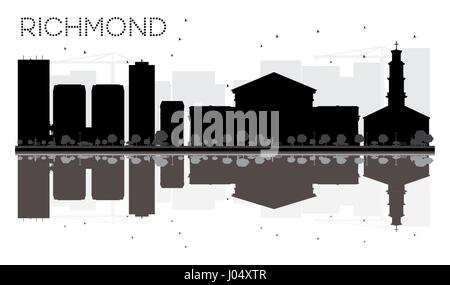 Richmond City Skyline schwarze und weiße Silhouette mit Reflexionen. Vector Illustration. einfache flache Konzept für Tourismus Präsentation, Banner, Plakat Stock Vektor