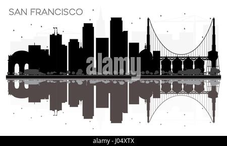 San Francisco City Skyline schwarz-weiß Silhouette mit Reflexionen. Vektor-Illustration. Einfache flache Konzept für Tourismus Präsentation, banner Stock Vektor