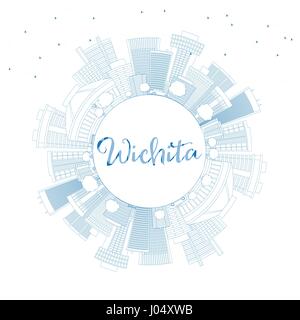 Umriss Wichita mit blauen Gebäuden und textfreiraum Skyline. Vektor-Illustration. Geschäftsreisen und Tourismus-Konzept mit moderner Architektur. Stock Vektor