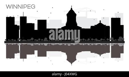 Winnipeg Skyline der Stadt schwarze und weiße Silhouette mit Reflexionen. Vector Illustration. einfache flache Konzept für Tourismus Präsentation, Banner, Plakat Stock Vektor