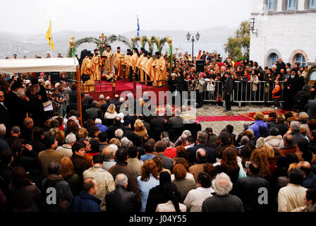 Christlich-orthodoxe Passionswoche, auf der griechischen Insel der Apokalypse (Patmos), Gründonnerstag (die Zeremonie der “Washlin Stockfoto