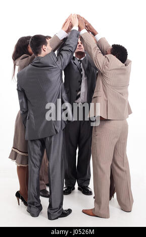 Draufsicht der Geschäftsleute setzen ihre Hände gruppenweise hautnah Stockfoto