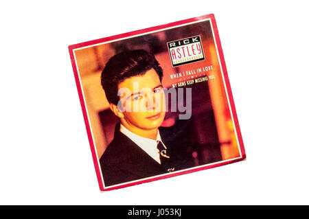 1987 7' Single When I in Love von Rick Astley Fall. Stockfoto
