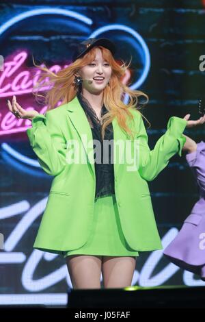 Seoul, Korea. 10. April 2017. EXID halten Schaufenster ihre 3. Mini-Album Eclipse bei Blue Square in Seoul, Korea am 10. April 2017 zu fördern. (China und Korea Rechte heraus) Bildnachweis: TopPhoto/Alamy Live-Nachrichten Stockfoto