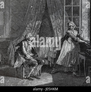 Philosoph Rousseau (1772-1778) im Gespräch mit seiner Frau kurz vor seinem Tod. Nuestro Siglo, 1883. Stockfoto
