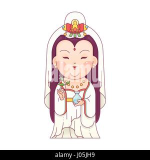 Vektor-Illustration von Guanyin, die Göttin der Barmherzigkeit. Chinesische Göttin. Cartoon-Figur. Stock Vektor