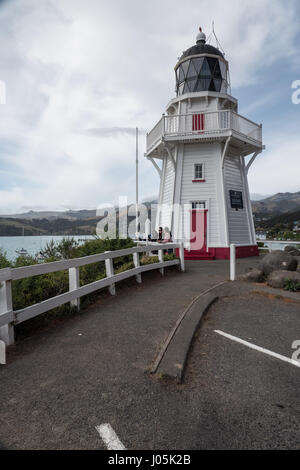 Akaroa Leuchtturm, Südinsel, Neuseeland. Stockfoto