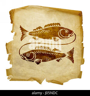 Fische Sternzeichen alt, isoliert auf weißem Hintergrund. Stockfoto